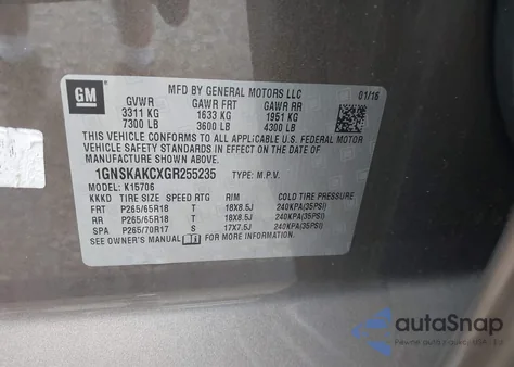 2016 Chevrolet Tahoe Ls из США, поврежденный, VIN 1GNSKAKCXGR255235